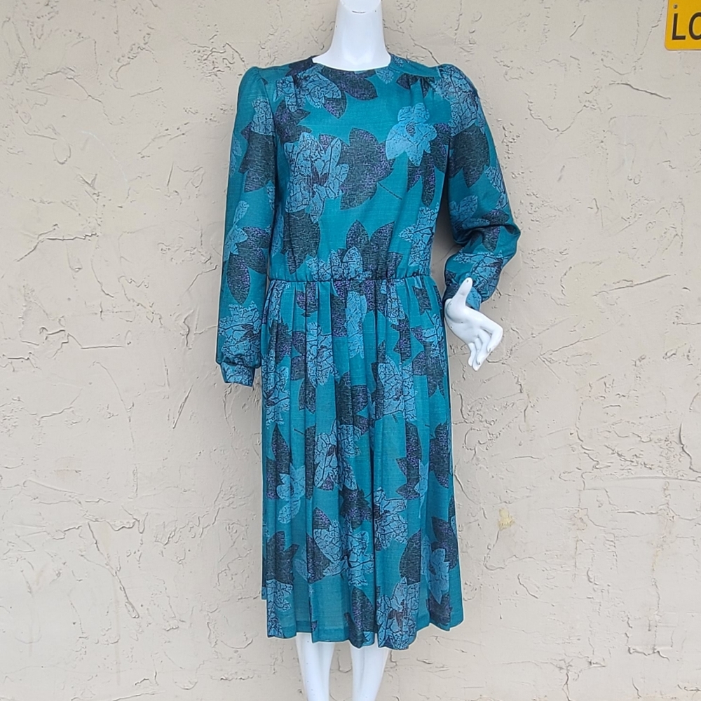 Vintage Teal and Pink Big Floral Tea Dress
